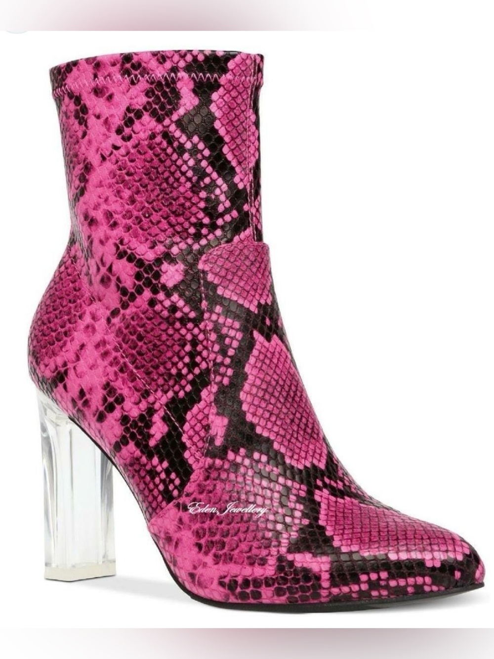 NWOT Wild Pair by Bayleep Pink Snake-Print Ankle Boot with Clear Heel
